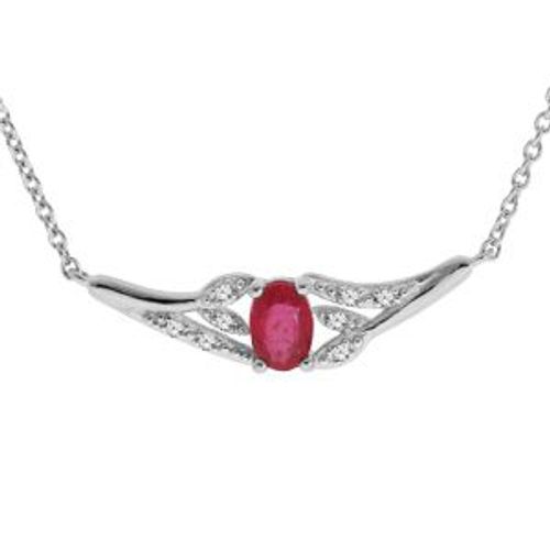 Collier Argent Rhodié Rubis Véritable Et Topazes Blanches 42+3cm