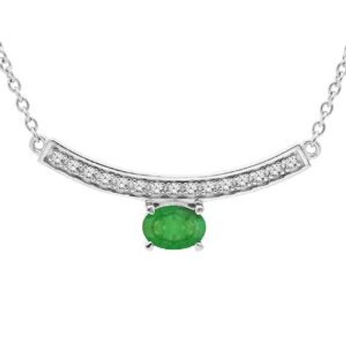Collier Argent Rhodié Emeraude Véritable Et Topazes Blanches 42+3cm