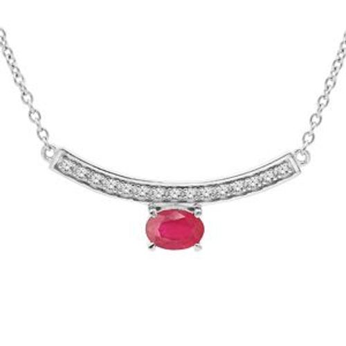 Collier Argent Rhodié Rubis Véritable Et Topazes Blanches 42+3cm