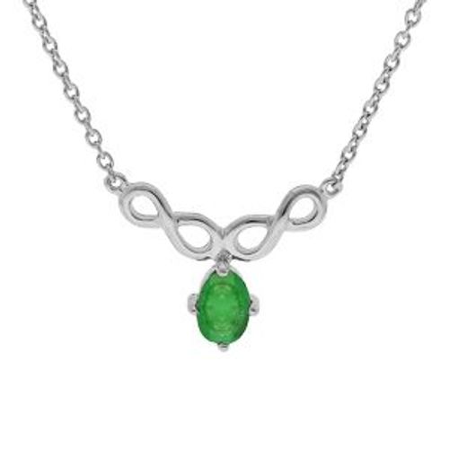Collier Argent Rhodié Motif Infini Emeraude Véritable 42+3cm