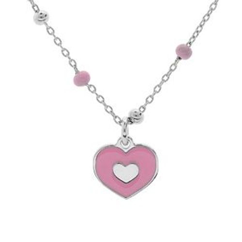 Collier Argent Rhodié Pampille Coeur Résine Rose 38+3cm