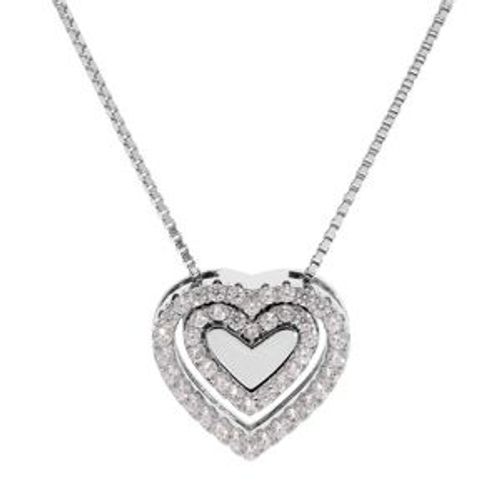 Collier Argent Rhodié Coeur Oxydes Blancs 41+3cm
