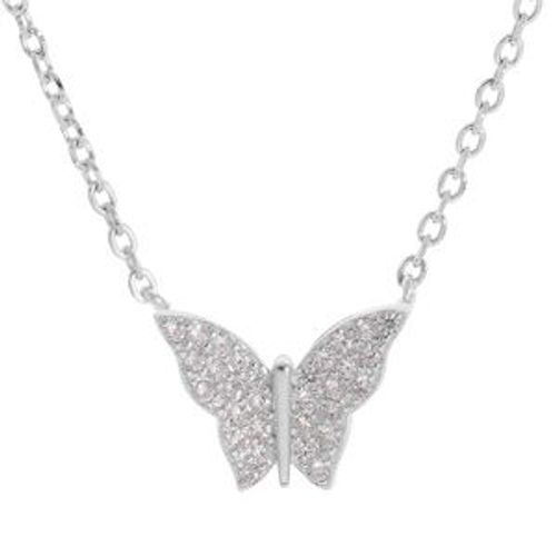 Collier Argent Rhodié Papillon Oxydes Blancs Sertis 43cm Regla 41 Et 39cm