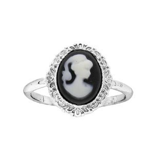 Bague Argent Rhodié Camée Noir