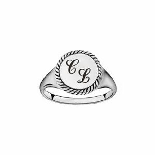 Chevalière Argent Rhodié Ronde Contour Perlé