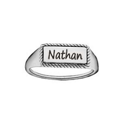 Chevalière Argent Rhodié Rectangulaire Cadre Perlé