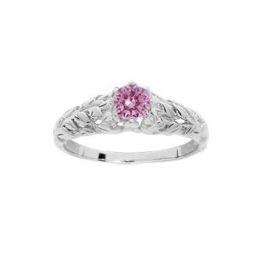 Bague Argent Rhodié Solitaire 5mm Oxyde Rose Et Arbre De Vie