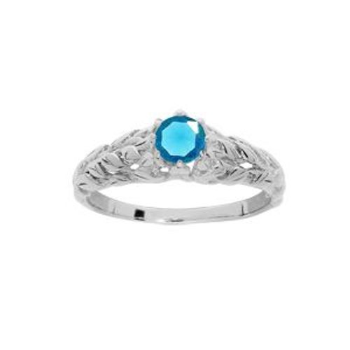 Bague Argent Rhodié Solitaire 5mm Oxyde Bleu Ciel Et Arbre De Vie