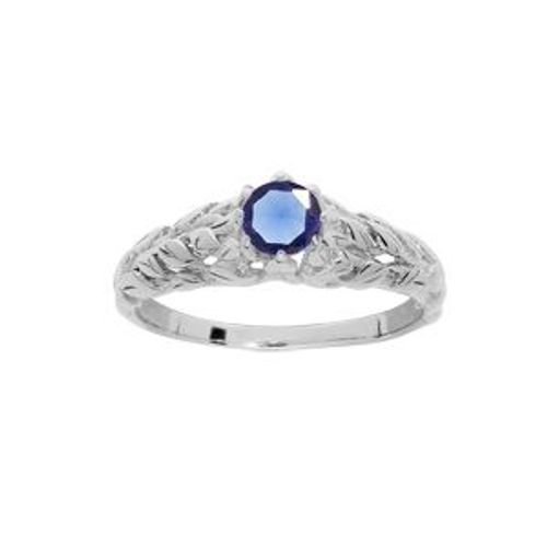 Bague Argent Rhodié Solitaire 5mm Oxyde Bleu Foncé Et Arbre De Vie