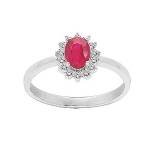 Bague Argent Rhodié Rubis Véritable Contour Topazes Blanches Serties