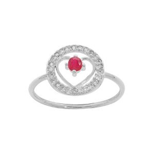 Bague Argent Rhodié Coeur Rubis Contour