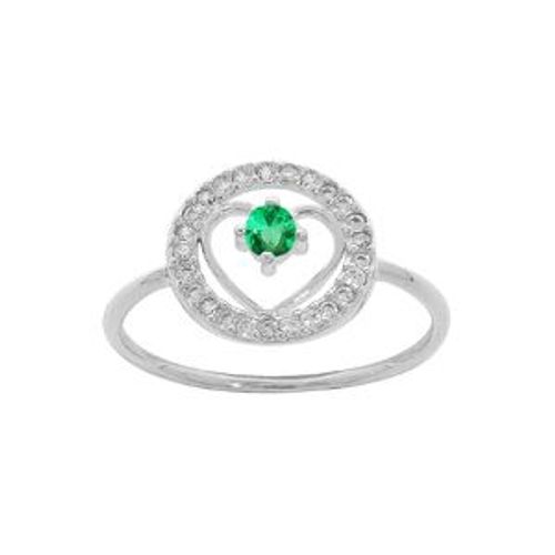 Bague Argent Rhodié Coeur Emeraude Véritable Contour