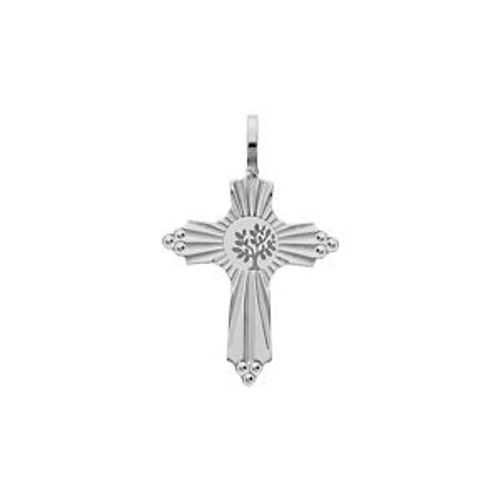 Pendentif Argent Rhodié Croix Perlée Arbre De Vie