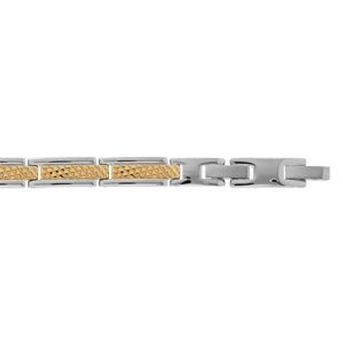 Bracelet Acier Et Pvd Jaune Double Fermoir 19+2cm Réglable Double Fermoir