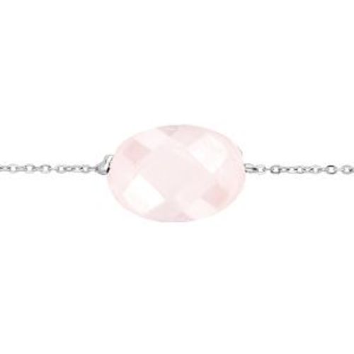 Bracelet Acier Pierre Naturelle Quartz Rose (Amour & Paix) 15+3cm