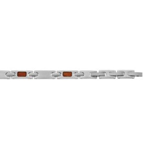 Bracelet Acier Et Aspect Bois Alterne 6mm 19cm + 2cm Réglable Triple Fermoir