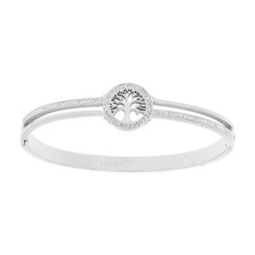 Bracelet Acier Articule Demi Rail Résine Et Oxydes Blancs Avec Arbre De Vie Oxydes Blancs Diamètre 58mm