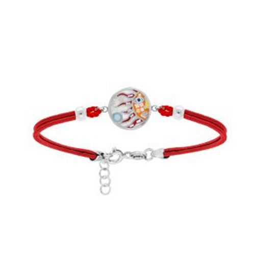 Bracelet Acier Stella Mia Pastille Ronde Soleil Multicouleur Avec Nacre Cordon Rouge 16+3cm