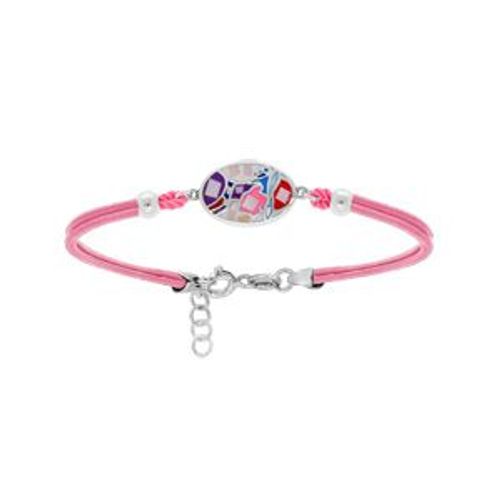 Bracelet Acier Stella Mia Motif Ovale Visage Multi Couleurs Cordon Rose 16+3cm