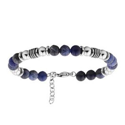 Bracelet Acier Boules Sodalite Véritable 19+3cm