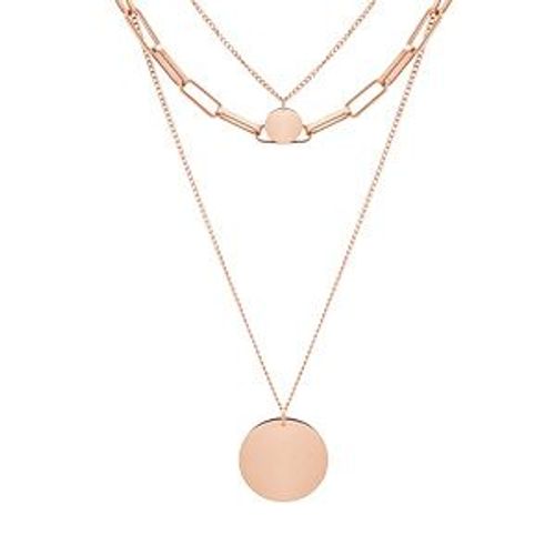 Collier Acier Et Pvd Rose 3 Rangs Avec 2 Pendentif Rond 38+5cm (40-45)