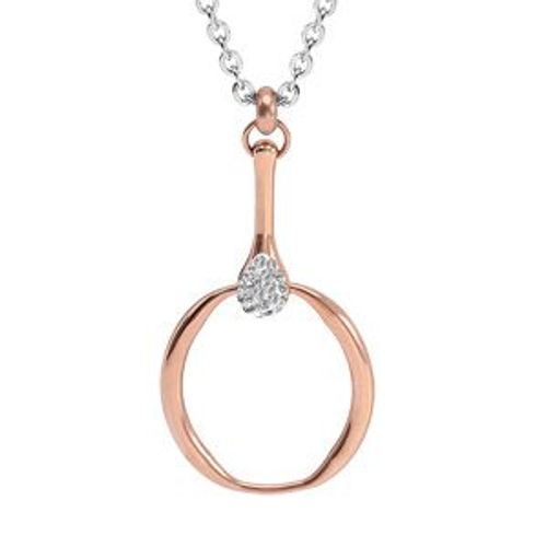 Collier Acier Et Pvd Rose Pendentif Cercle 1 Oxyde 41,5+3cm