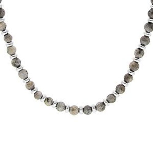 Collier Acier Pierres Labradorite Mat Véritable 50+5cm