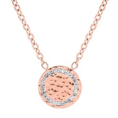 Collier Acier Et Pvd Rose Pastille Oxydes Blancs Sertis 40+5cm