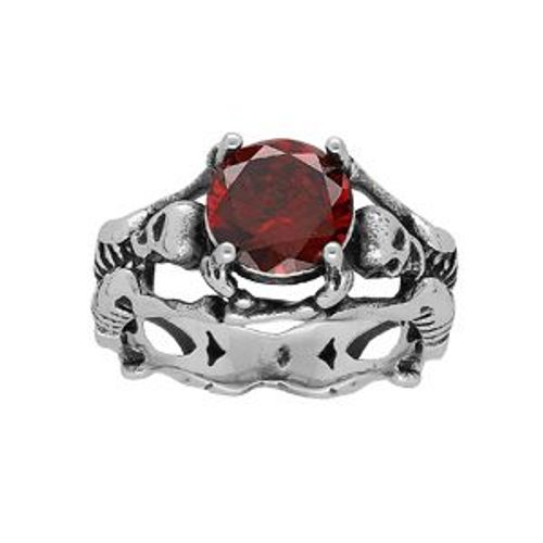 Bague Acier Tête De Mort Et Squelette Oxyde Rouge