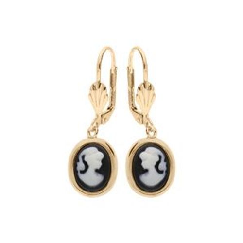 Boucles D'oreilles Plaqué Or Dormeuse Camée Noir