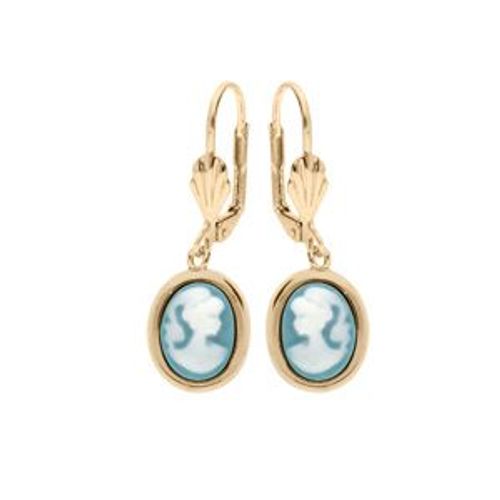 Boucles D'oreilles Plaqué Or Dormeuse Camée Résine Bleue