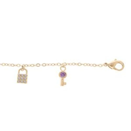 Bracelet Plaqué Or Pampilles Cadenas Oxydes Blancs Et Clefs Oxydes Multicouleur 16+3cm