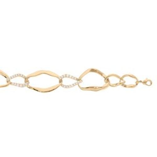 Bracelet Plaqué Or Mailles Stylisees Et Oxydes Blancs Sertis 15,5+5cm