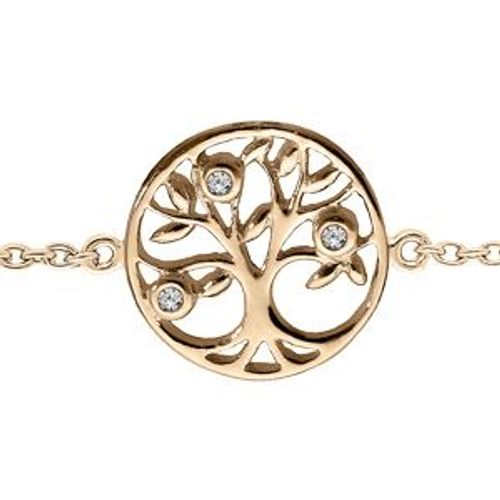 Bracelet Plaqué Or Arbre De Vie Oxydes Blancs Sertis 15,5+2,5cm