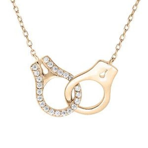 Collier Plaqué Or Massif Menottes Oxydes Blancs 40+5cm