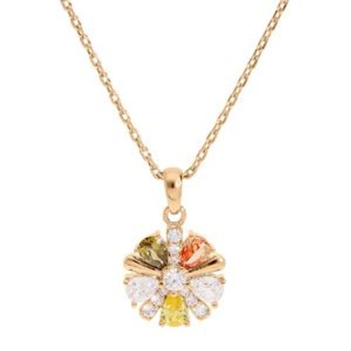 Collier Plaqué Or Pendentif Fleur Oxydes Sertis Multi Couleurs 40+5cm