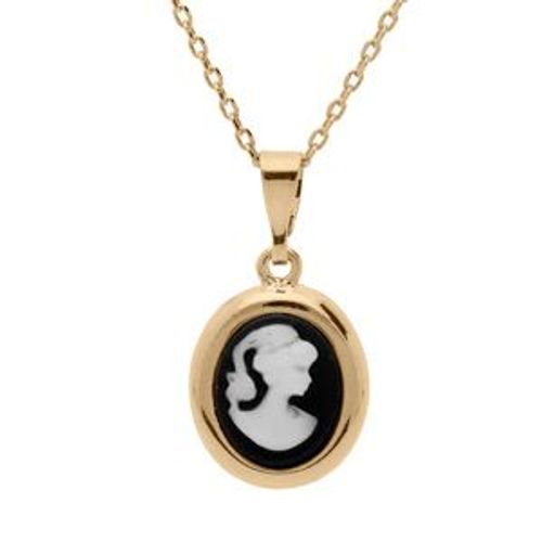 Collier Plaqué Or Pendentif Camée Résine Noire 40+5cm