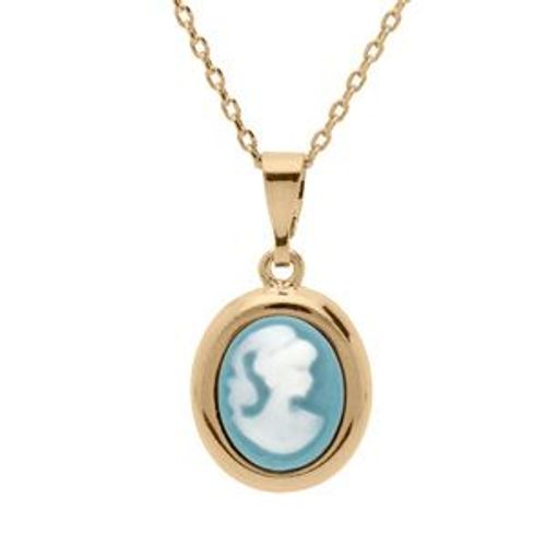 Collier Plaqué Or Pendentif Camée Résine Bleue 40+5cm