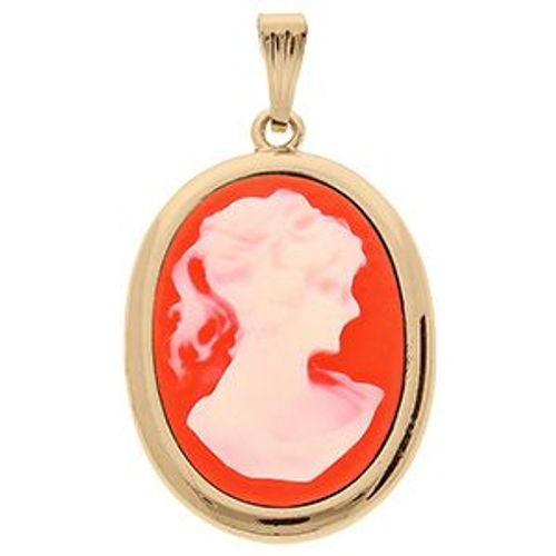 Pendentif Plaqué Or Camée Résine Rose 30x22