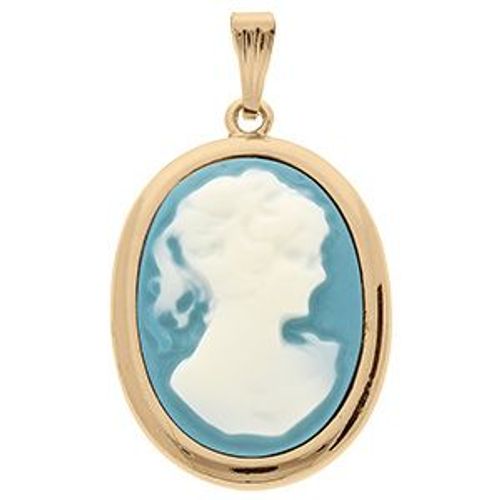 Pendentif Plaqué Or Camée Résine Bleue 30x22