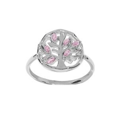 Bague Argent Rhodié Arbre De Vie Oxydes Rose