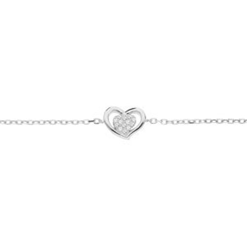 Bracelet Argent Rhodié Coeur Oxydes Blancs Sertis 16+3cm