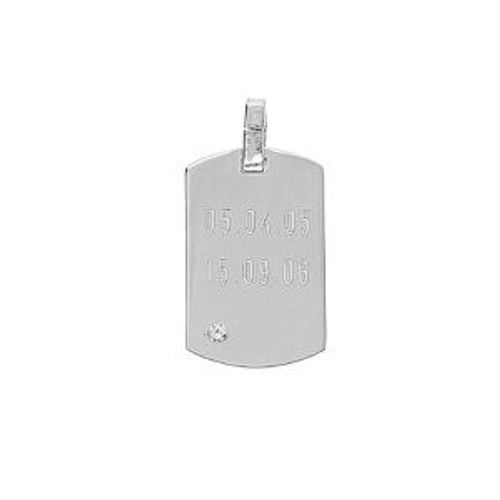 Pendentif Plaque Gi Argent Rhodié 20*11mm Oxyde Blanc Serti