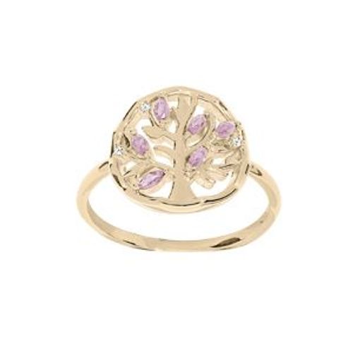 Bague Plaqué Or Arbre De Vie Oxydes Rose
