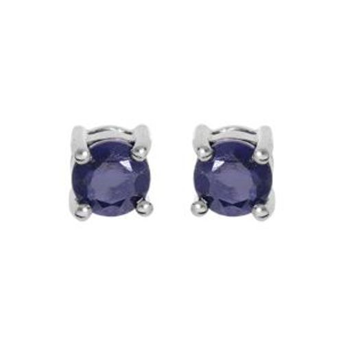 Boucles D'oreilles Tige Argent Rhodié Clou Saphir Veritable Serti 4 Griffes