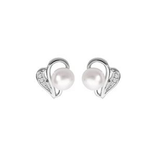 Boucles D'oreilles Tige Argent Rhodié Perle De Culture D'eau Douce Blanche 6mm Et Oxydes Blancs Sertis