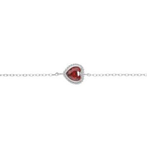 Bracelet Argent Rhodié Coeur Oxyde Grenat 16+3cm