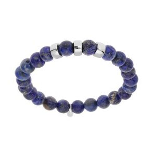 Bracelet Argent Rhodié Extensible Boules Lapis Bleu Véritable 3 Charms À Graver