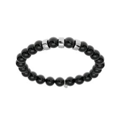 Bracelet Argent Rhodié Extensible Boules Onyx Véritable 3 Charms À Graver