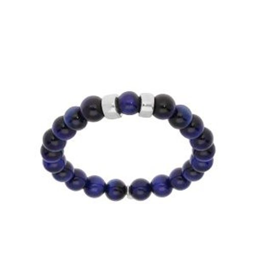 Bracelet Argent Rhodié Extensible Boules Oeil De Tigre Bleu Véritable 2 Charms À Graver